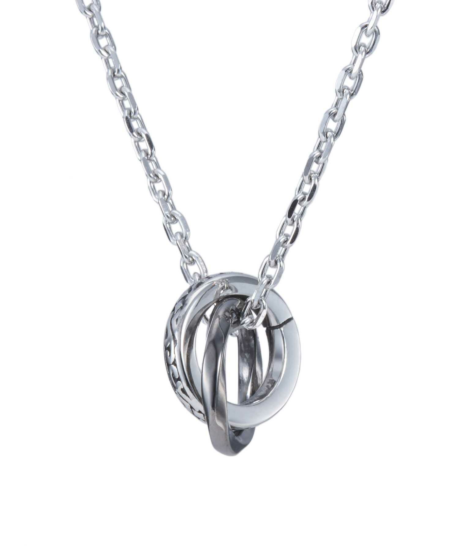 【限定展開】“LH-1”ラウンドタテガミダブルリングネックレス（シルバー×ライトブラック）/サージカルステンレス（金属アレルギー対応）