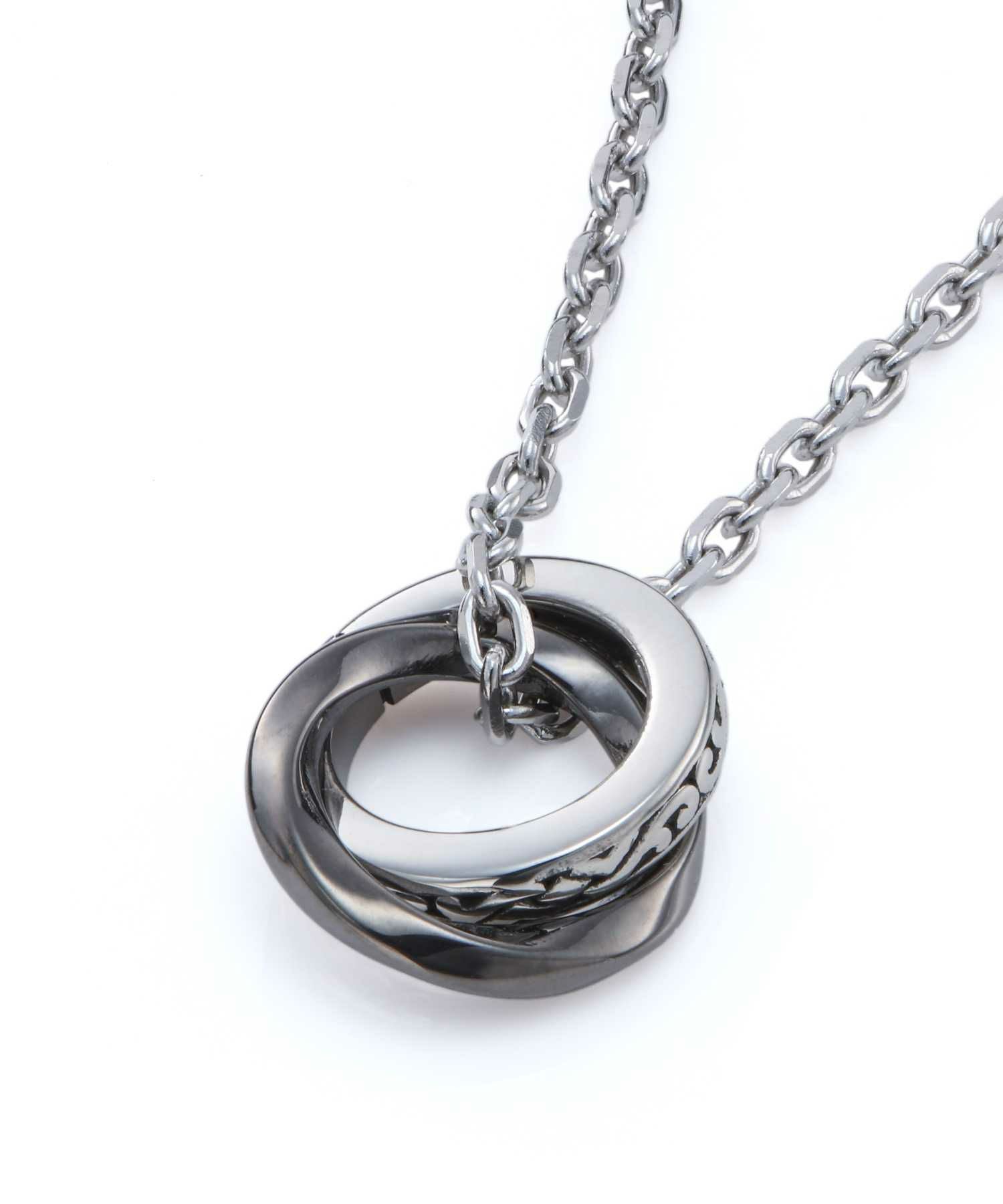 【限定展開】“LH-1”ラウンドタテガミダブルリングネックレス（シルバー×ライトブラック）/サージカルステンレス（金属アレルギー対応）