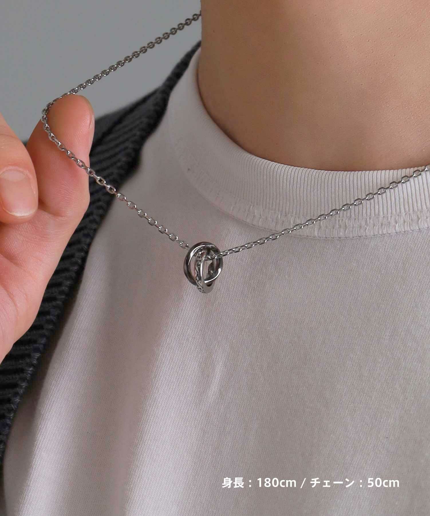 【限定展開】“LH-1”ラウンドタテガミダブルリングネックレス（シルバー×ライトブラック）/サージカルステンレス（金属アレルギー対応）