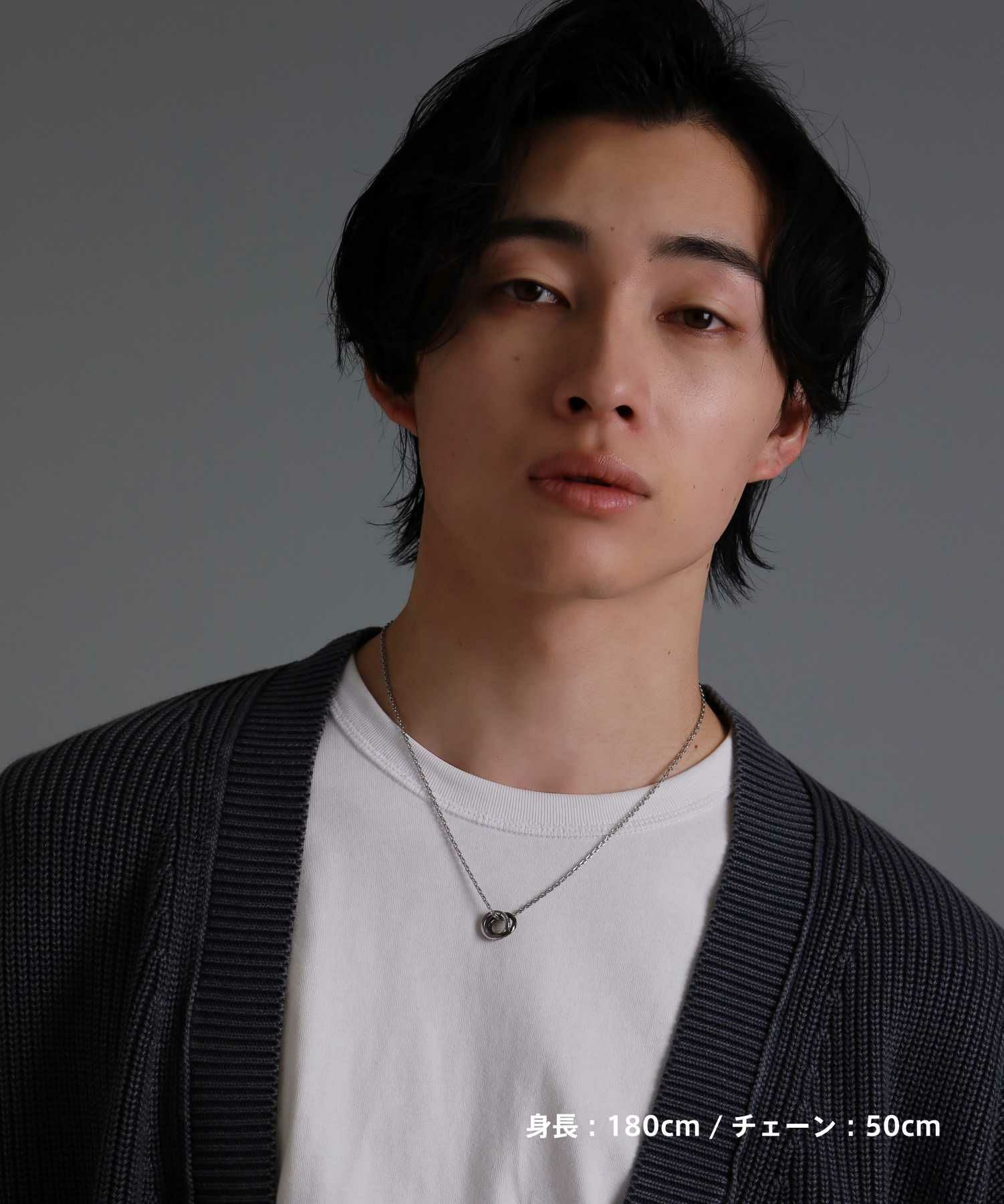 【限定展開】“LH-1”ラウンドタテガミダブルリングネックレス（シルバー×ライトブラック）/サージカルステンレス（金属アレルギー対応）