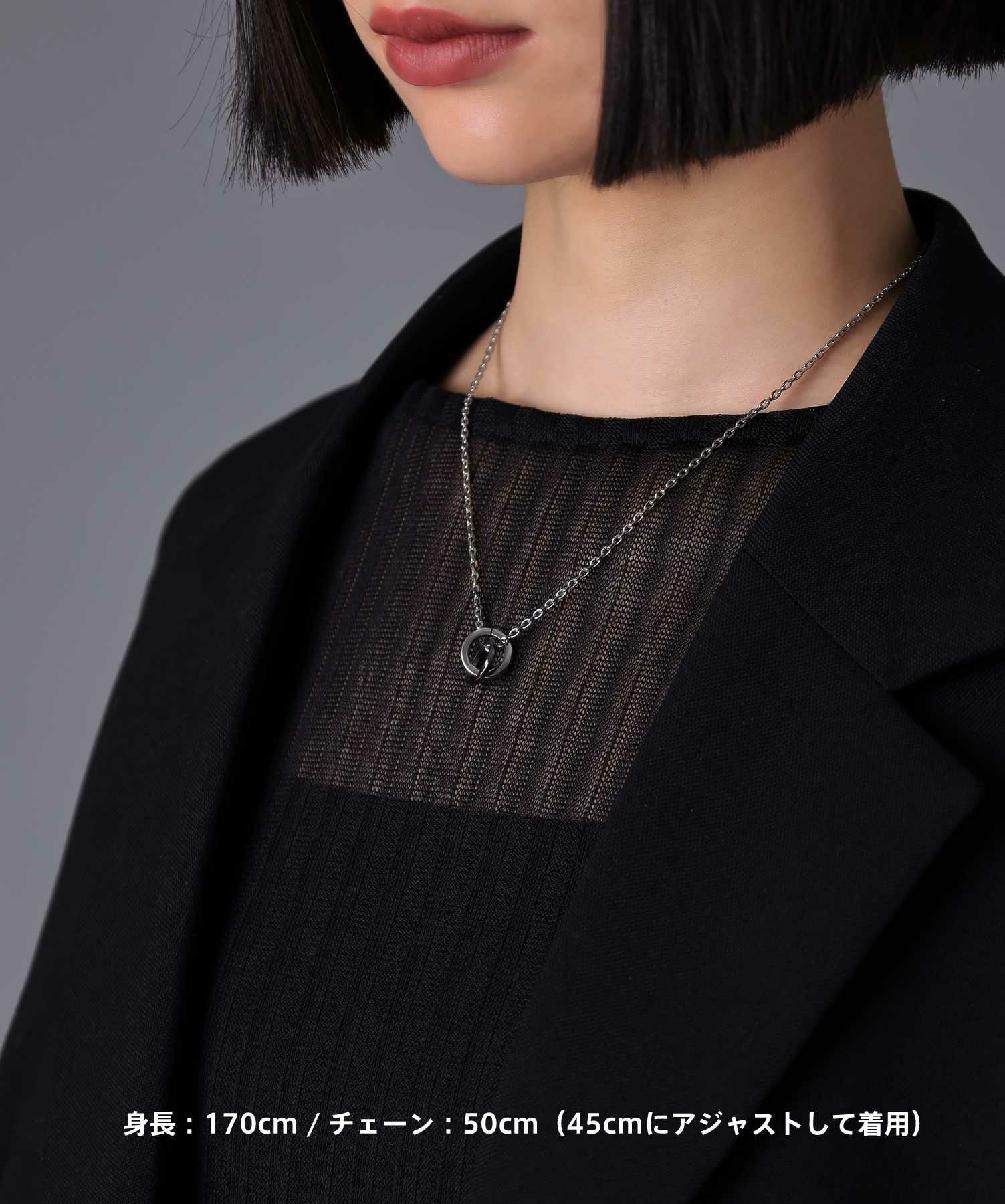 【限定展開】“LH-1”ラウンドタテガミダブルリングネックレス（シルバー×ライトブラック）/サージカルステンレス（金属アレルギー対応）