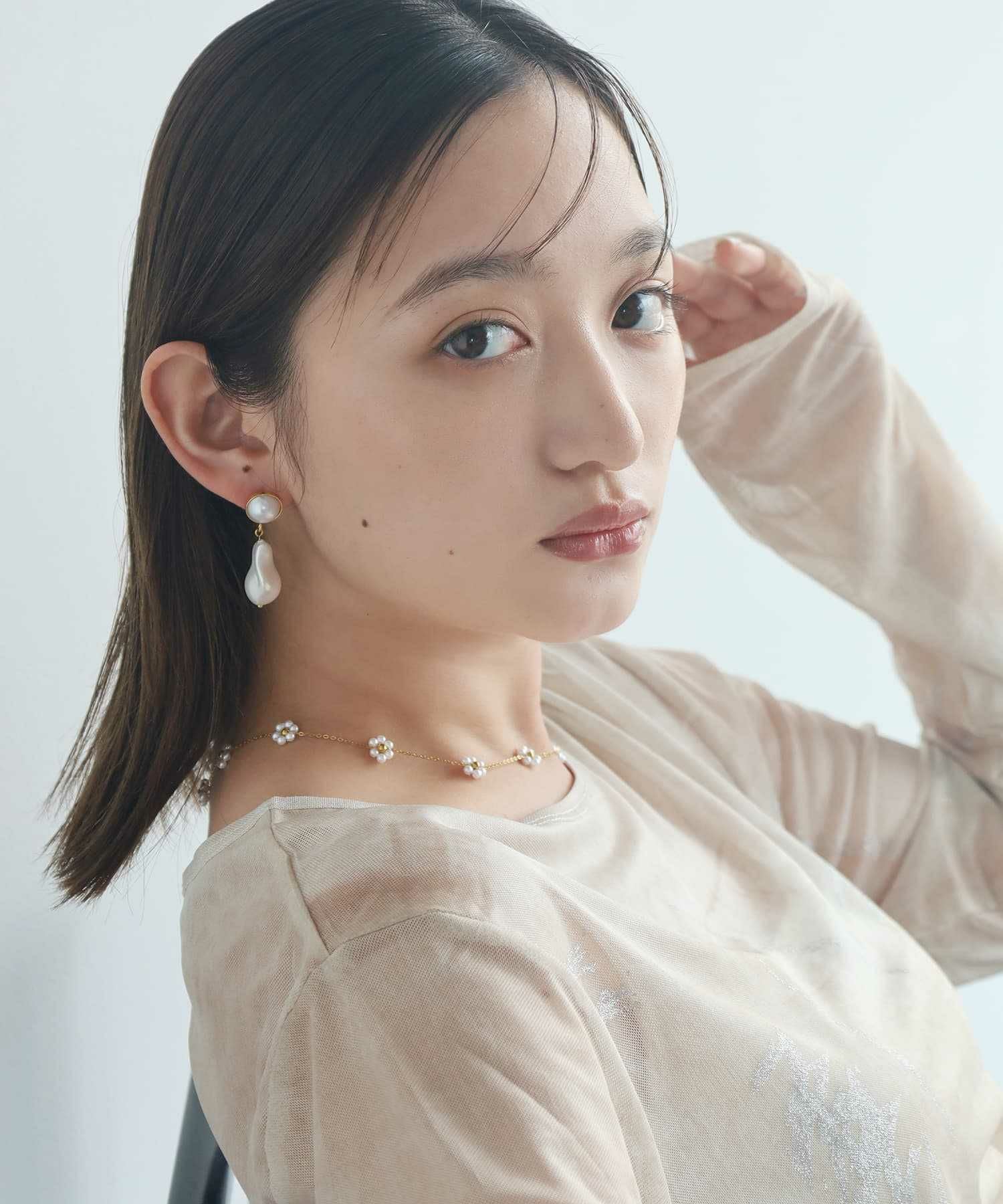WEB限定】“MELLOW”ボリュームパールドロップピアス（ゴールド